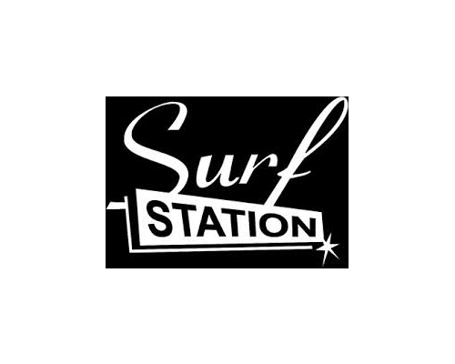 Logo design featuring the text "Surf STATION" in white on black.
