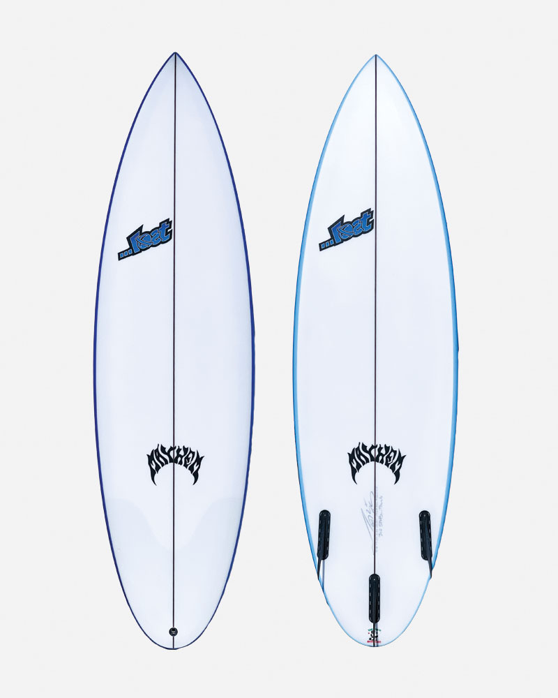 Two surfboards with distinct designs and colors.