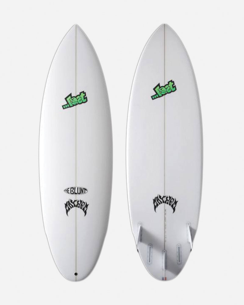 Two surfboards displayed front and back, featuring logos.