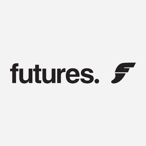 Futures Fins logo with stylized text and icon.