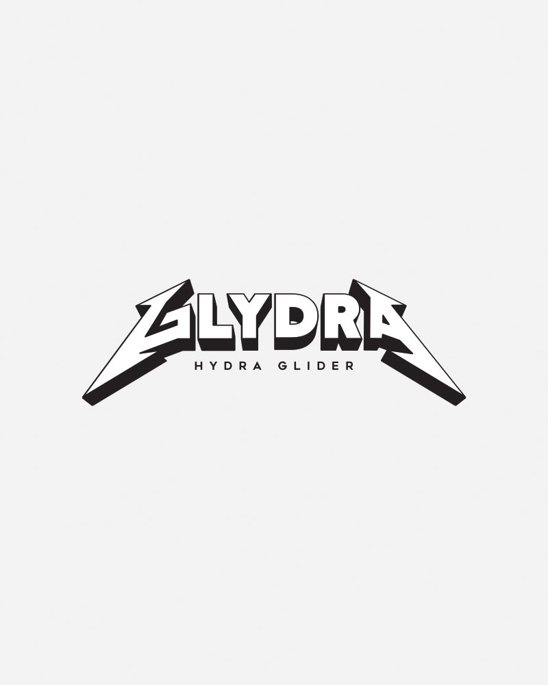 Logo design featuring the text "GLYDRA HYDRA GLIDER" in bold font.