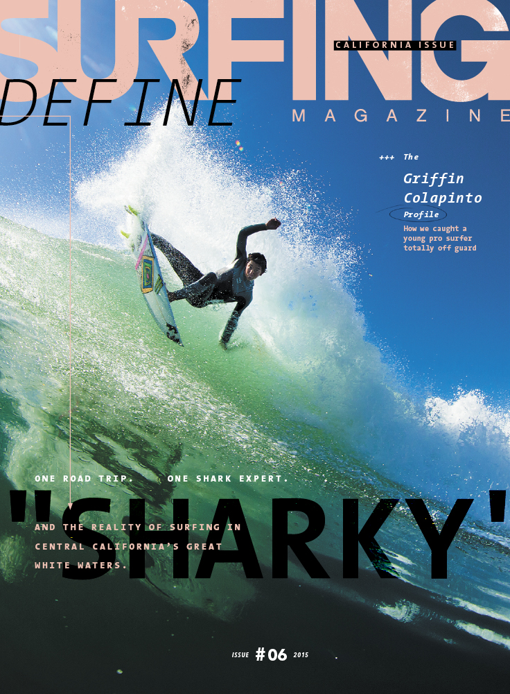 Surfer riding a wave on the cover of a magazine.