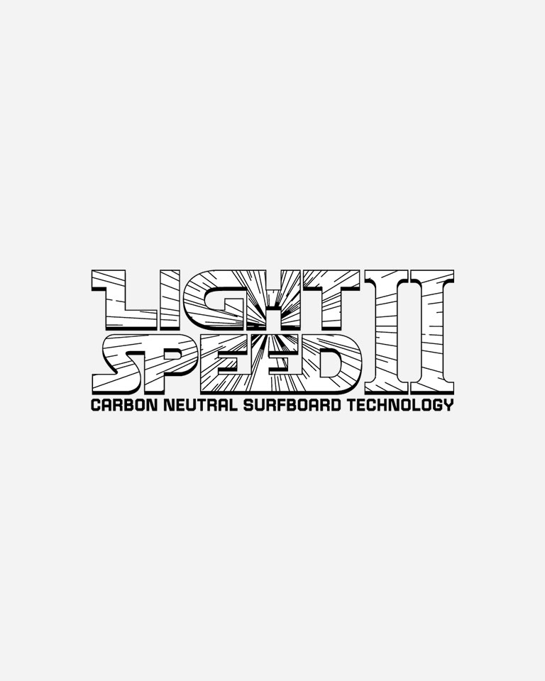 Text logo for Light Speed II, carbon neutral surfboard technology.