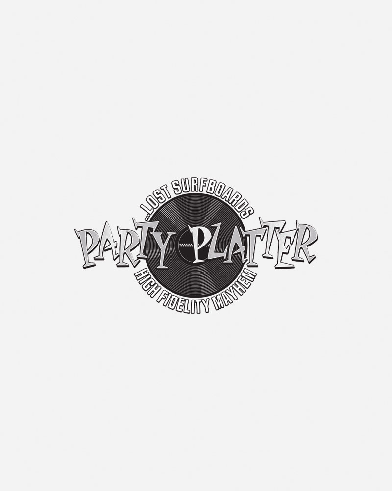 Logo for Party Platter by Lost Surfboards featuring a vinyl record design.