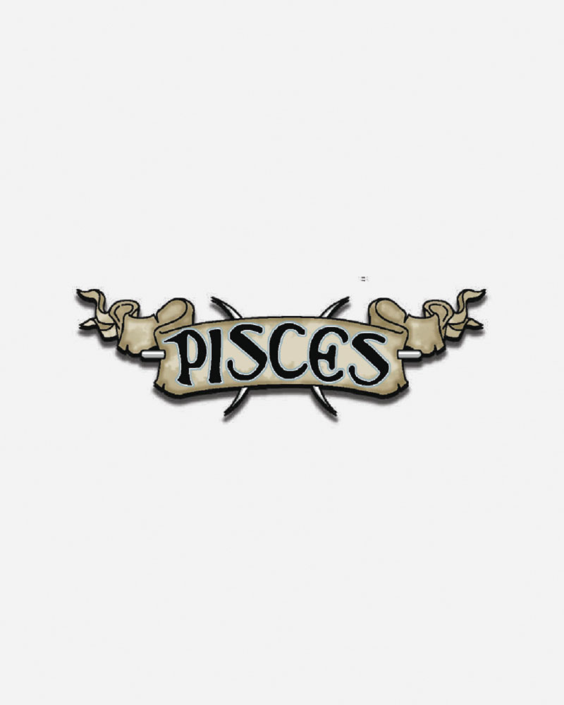 Pisces logo with decorative ribbon and text.