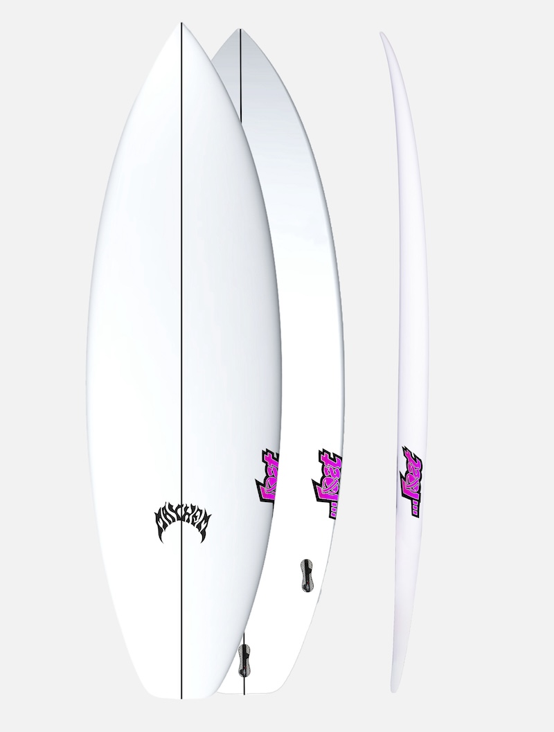 Three surfboards displayed from different angles, featuring a white design.