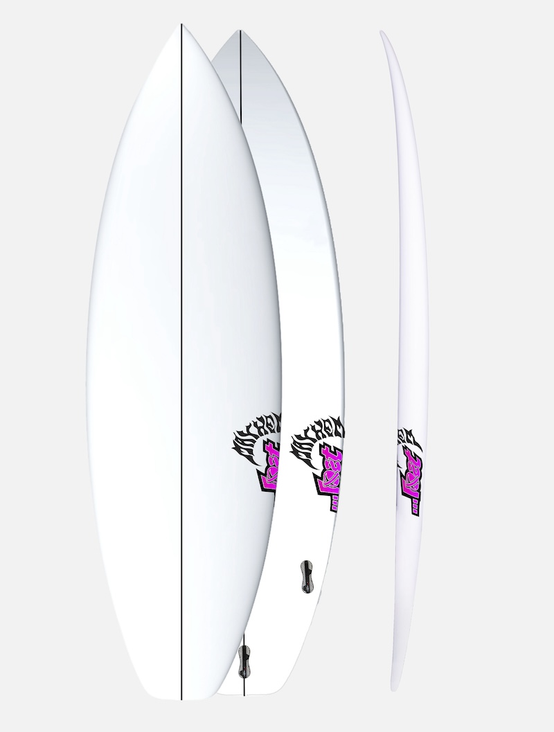 Three surfboards displayed from different angles, featuring a white design.