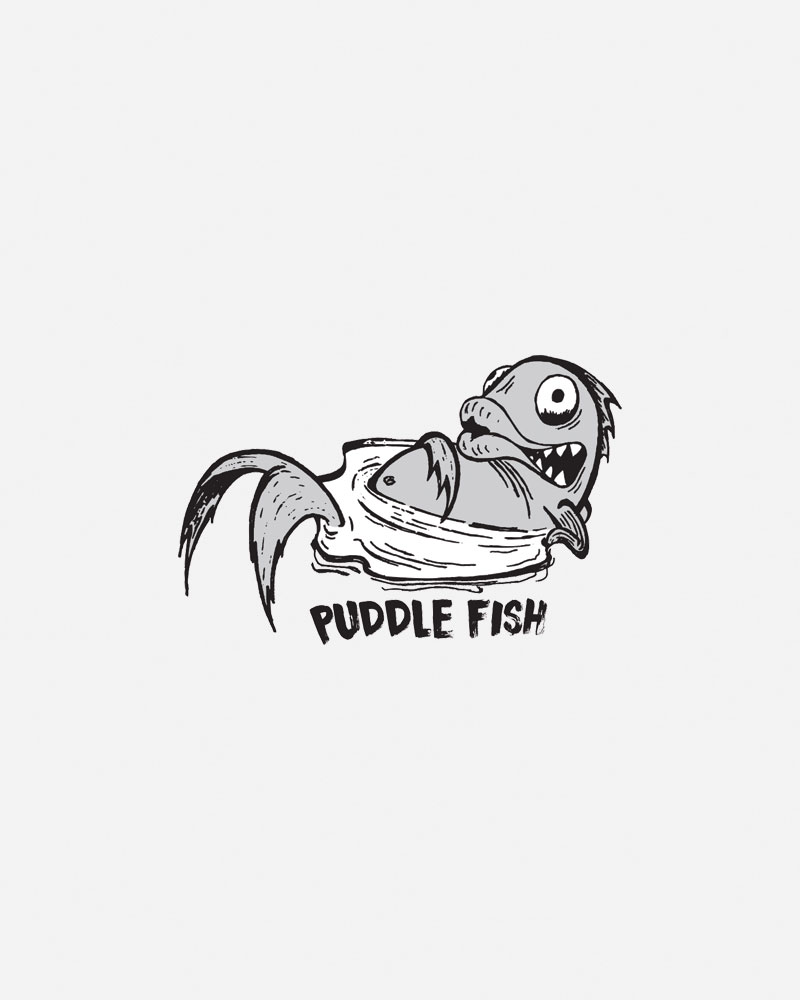 Cartoon fish logo with the text "Puddle Fish" below.