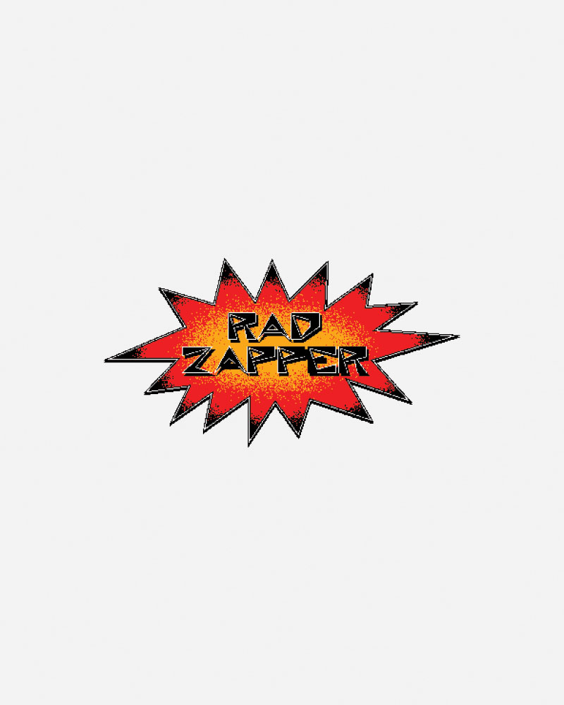Colorful logo with the text "RAD ZAPPER" in a burst design.