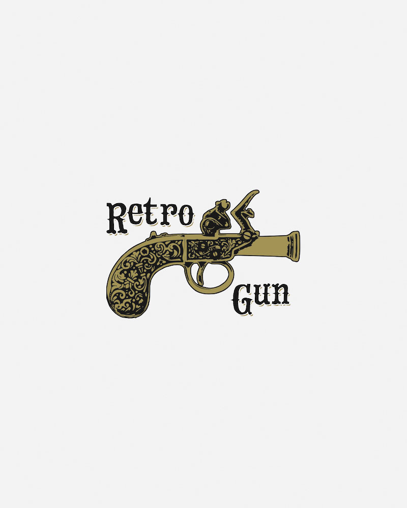 Ornate retro pistol graphic with "Retro Gun" text.