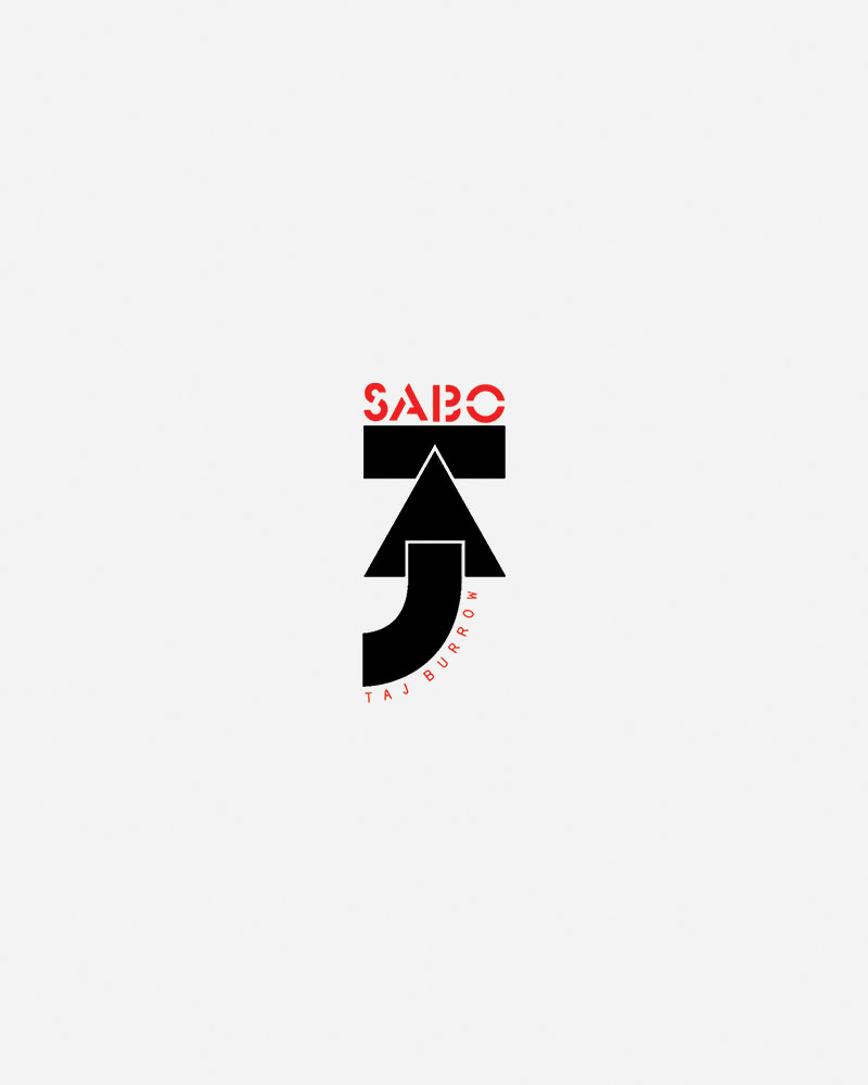 Logo featuring stylized text "SABO" and "TAJ BURROW.
