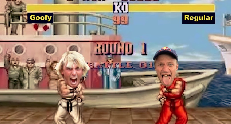 Video game scene with two characters labeled "Goofy" and "Regular.
