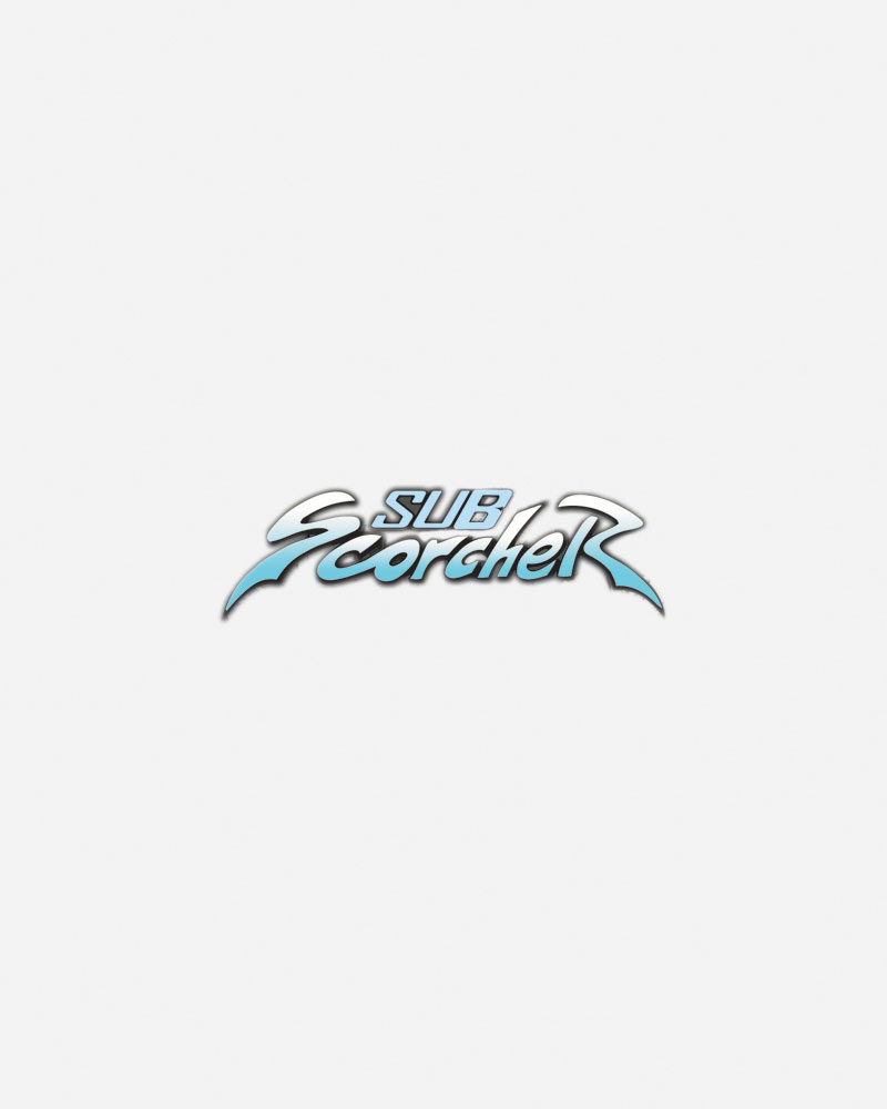 Logo design for "Sub Scorcher" in blue and silver.