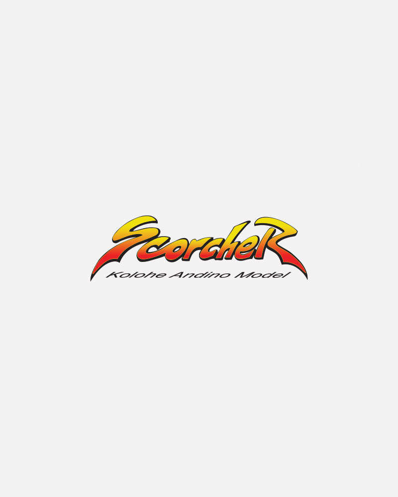 Colorful logo for "Scorcher" Kolohe Andino Model.
