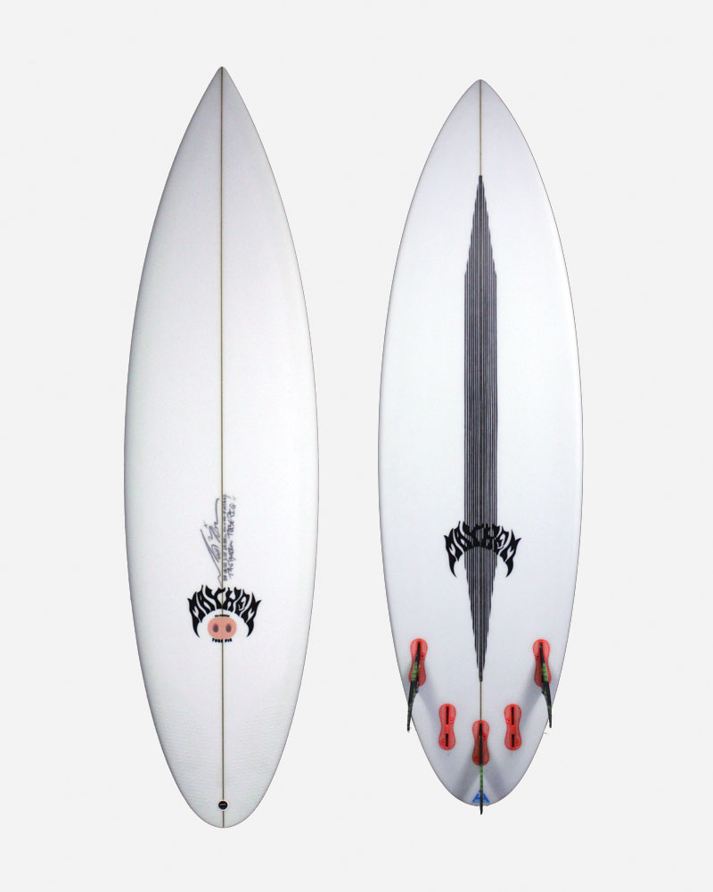 Two surfboards with distinct designs and colors.