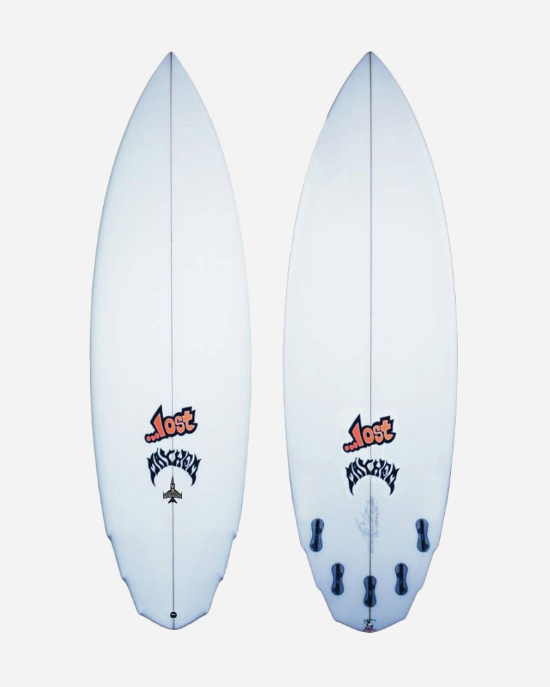 Two surfboards displayed, one front and one back view.