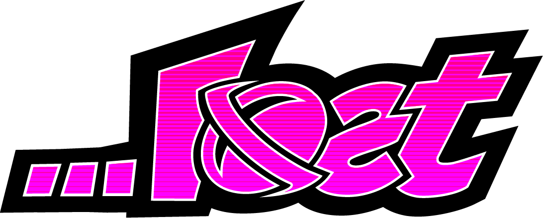 Pink logo with stylized text and graphic elements.