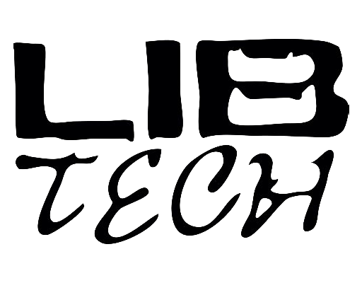 Logo featuring the text "LIB TECH" in a bold, stylized font. The letters "LIB" are in uppercase, while "TECH" is in a cursive, lowercase style. The design is simple and monochromatic.