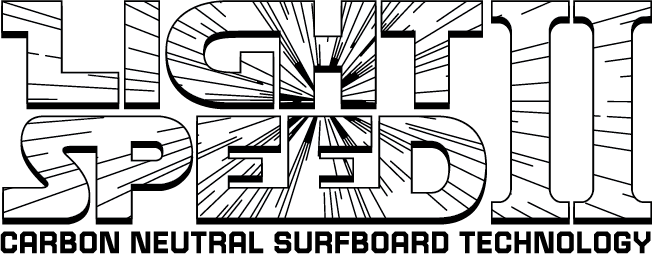Text logo for Lightspeed II, carbon neutral surfboard technology.