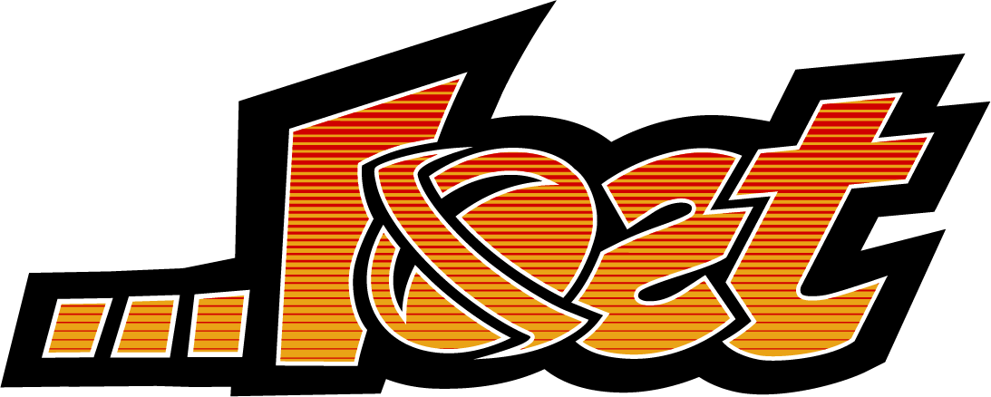 Stylized text logo with sunset colors and dynamic design.