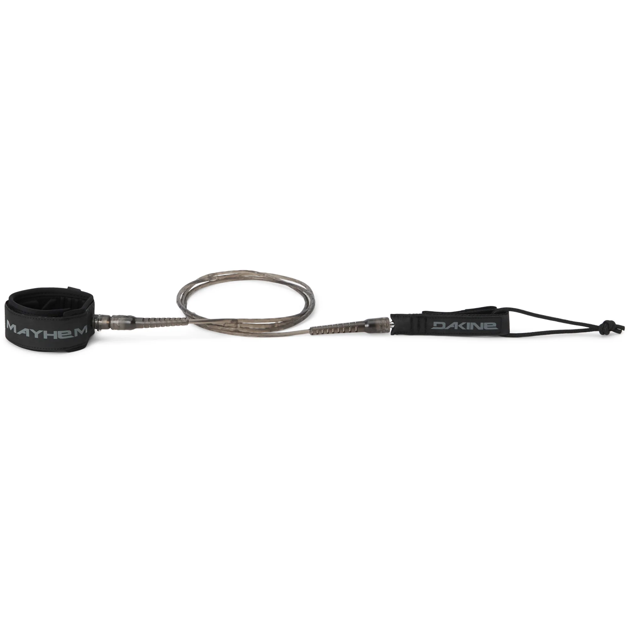 Surfboard leash with Mayhem branding and Dakine handle.